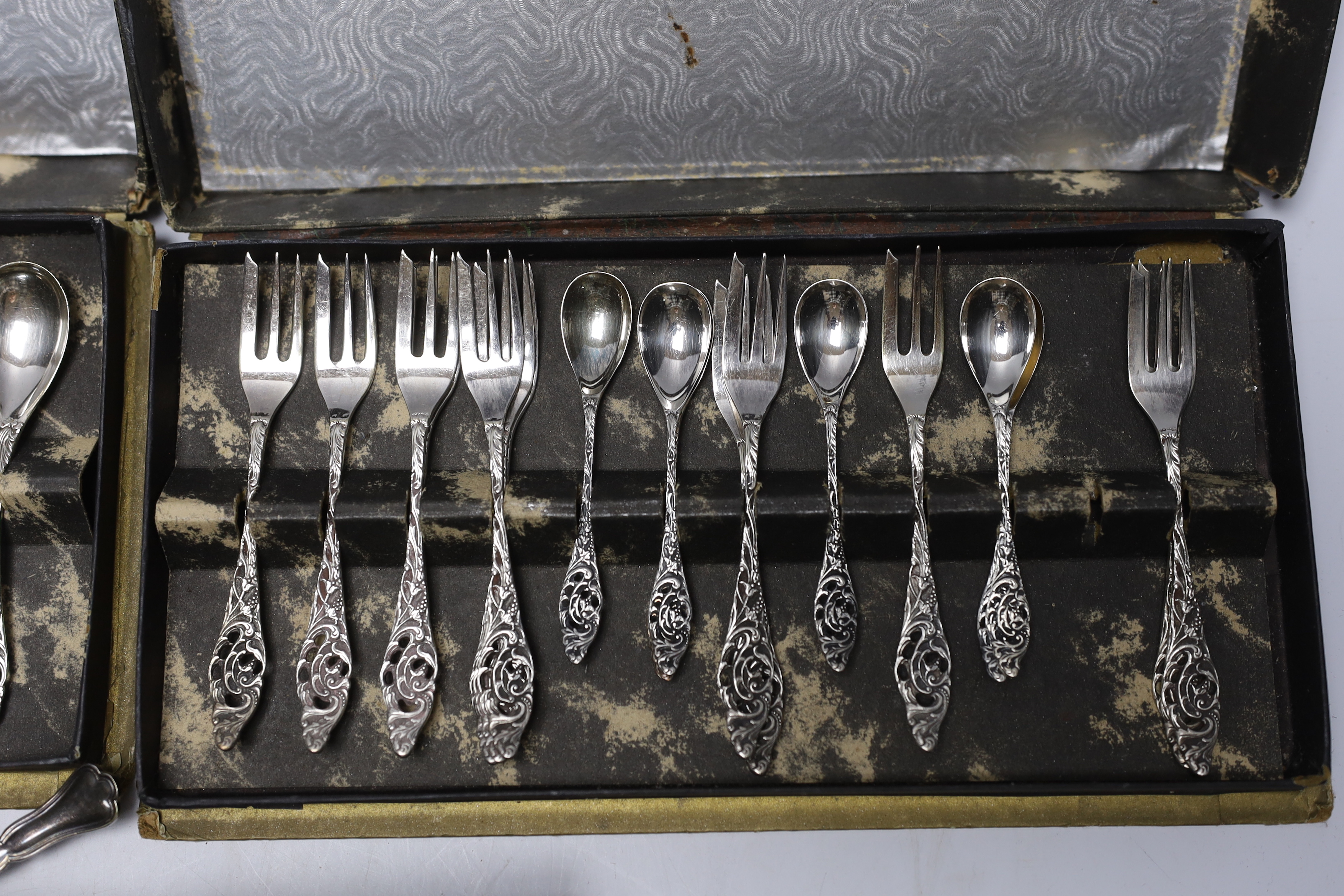 Assorted plated cutlery etc , including a cased travelling miniature Eucharist